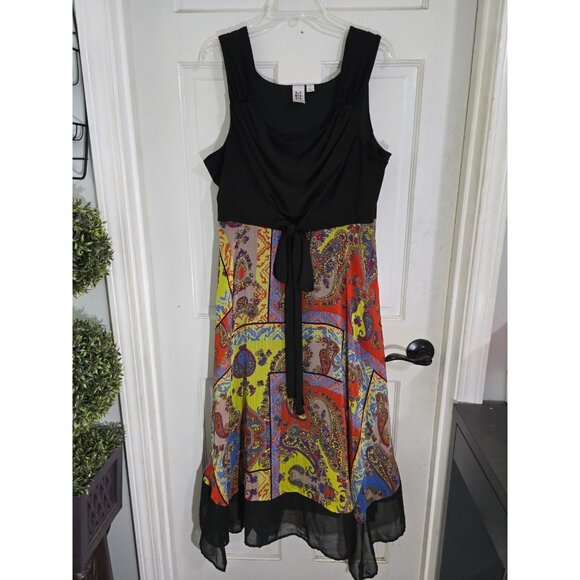 Marc Bouwer Womens Multicolor‎ Paisley Midi Dress Sleeveless Tie Front Size L - Picture 3 of 10